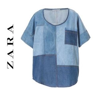 zara denim patchwork t-shirt